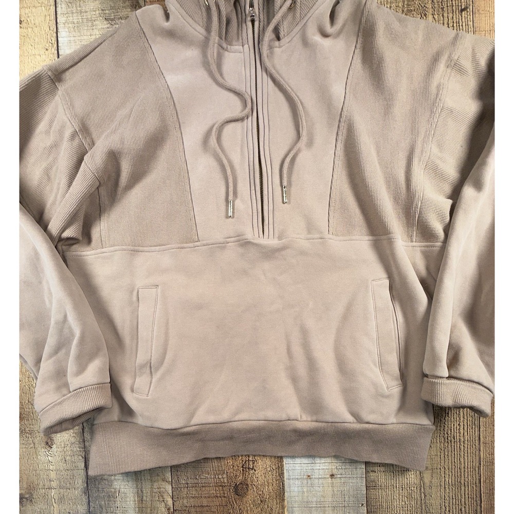 ZYIA Active Womens Large Taupe Brown Full Zip Hoodie Jacket Fleece Ribbed - Picture 3 of 10